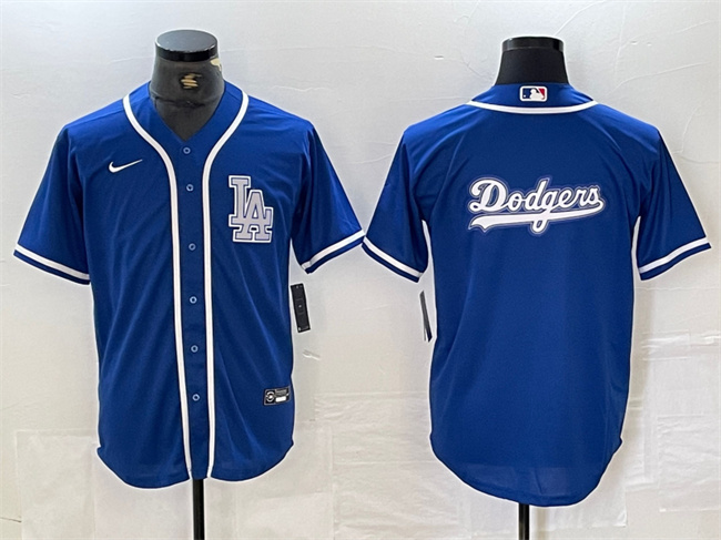 Men's Los Angeles Dodgers Team Big Logo Blue Cool Base Stitched Baseball Jersey Men's Los Angeles Dodgers Team Big Logo Blue Cool Base Stitched Baseball Jersey